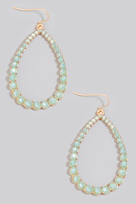 Aqua Beaded Teardrop Hoop Earrings