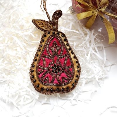 Hand-Beaded Pear Ornament