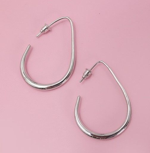 Silver Teardrop Open-Hoop Earrings