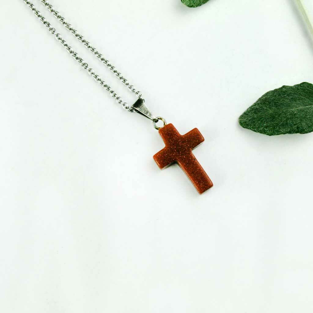 Colgante cruz mini de Aventurina marrón