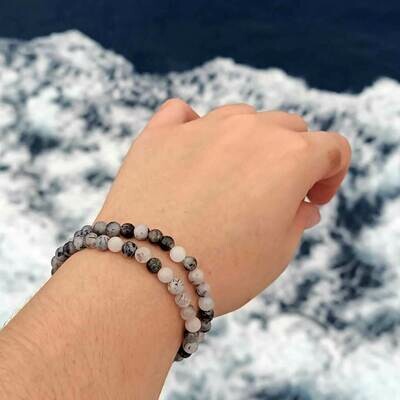 Pulsera elástica de Cuarzo con Turmalina 4 mm