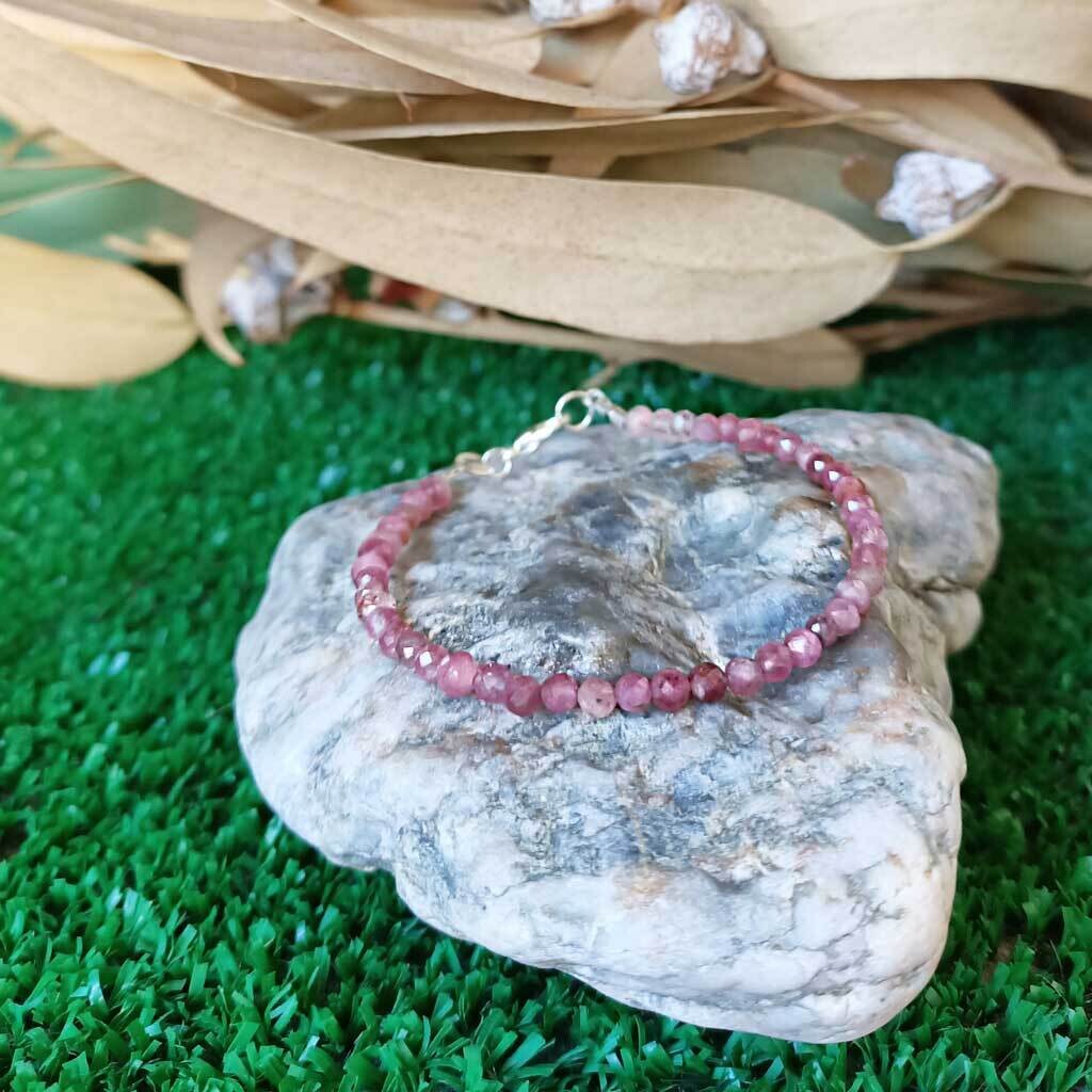 Pulsera de turmalina rosa extra en plata de ley 925