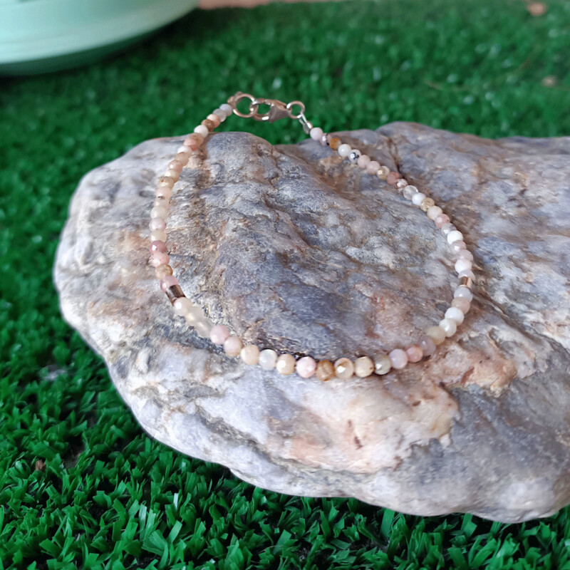 Pulsera de ópalo rosa extra en plata de ley 925