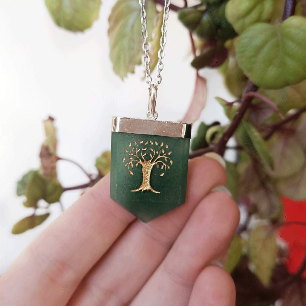 Colgante dor de cuarzo verde árbol de la vida