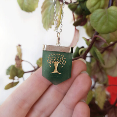 Colgante dor de cuarzo verde árbol de la vida