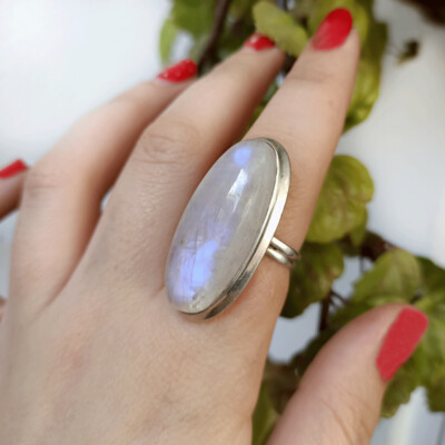 Anillo de piedra luna grande extra plata de ley 925