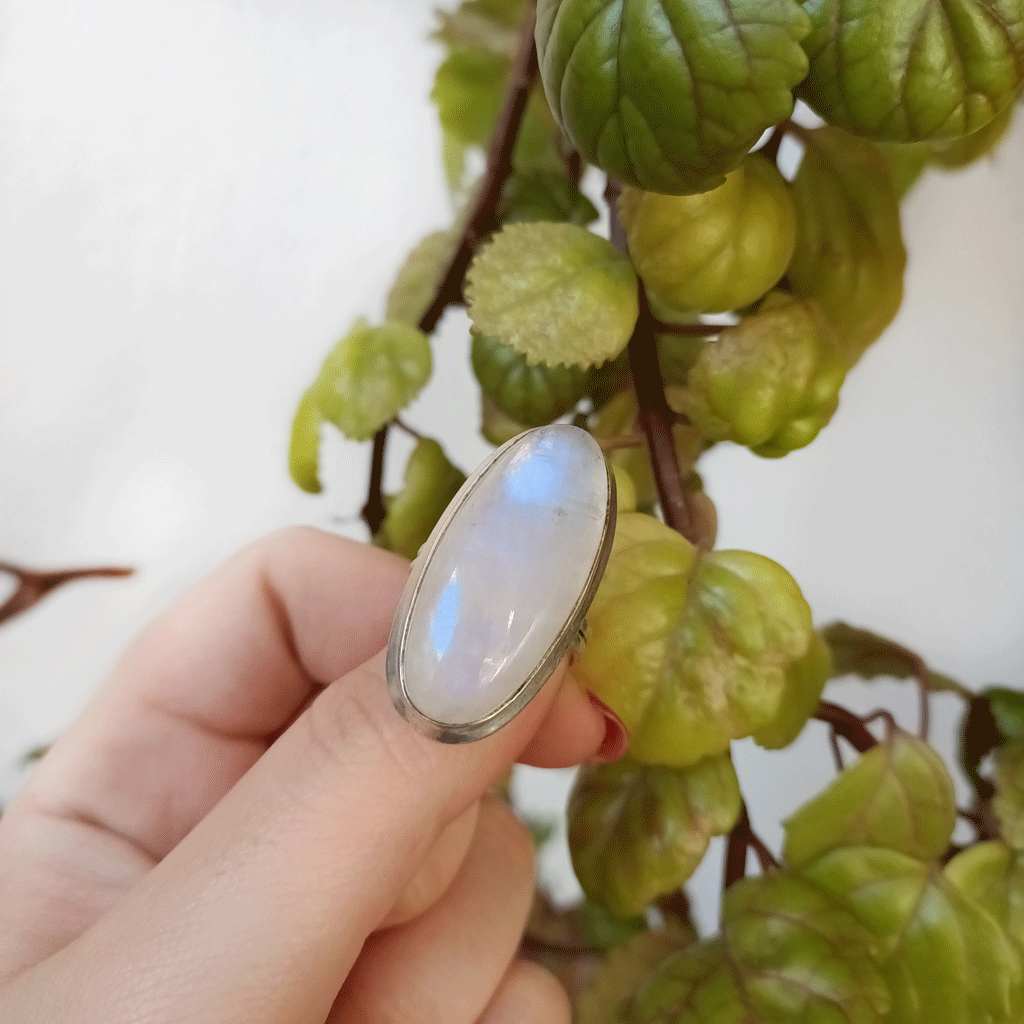 Anillo de Piedra Luna grande extra plata de ley 925
