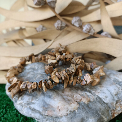 Pulsera elástica chip de jaspe madera Pulsera elástica chip de jaspe madera