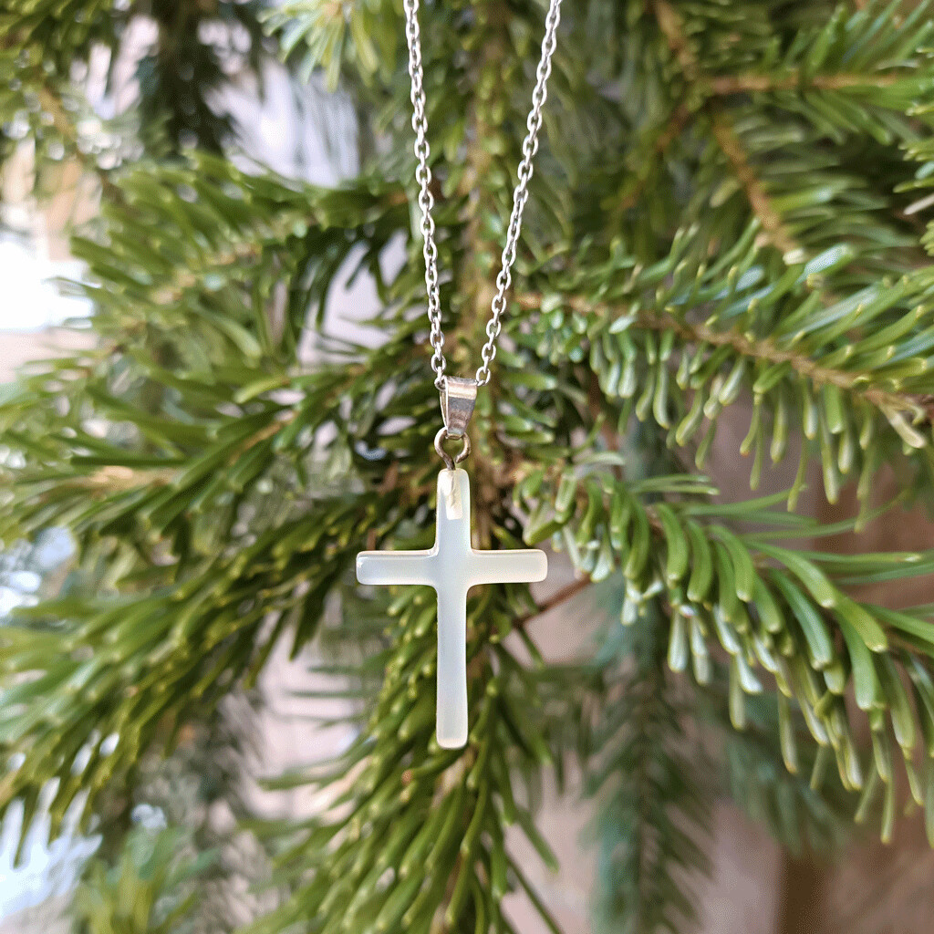 Colgante cruz de ágata gris