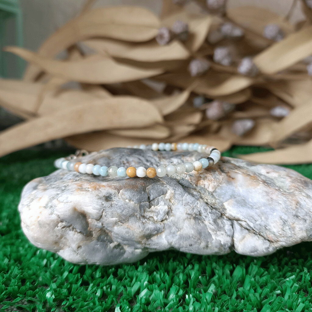 Pulsera de amazonita extra tallada en plata de ley 925 3mm