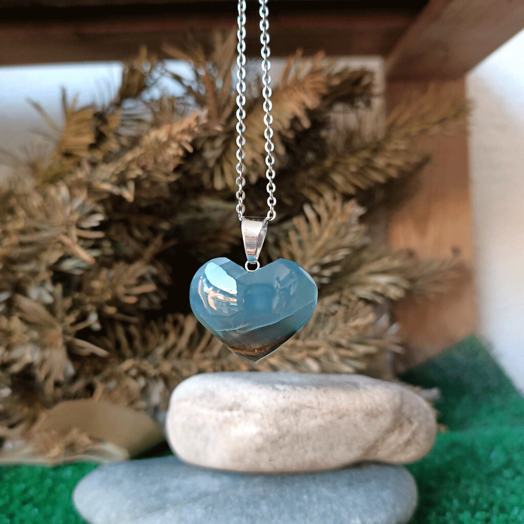 Colgante corazón de ónix azul extra en plata de ley 925 Nº2