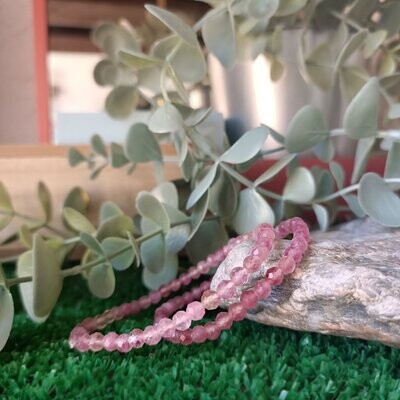 Pulsera de turmalina rosa tallada extra 4mm Pulsera de turmalina rosa tallada extra 4mm