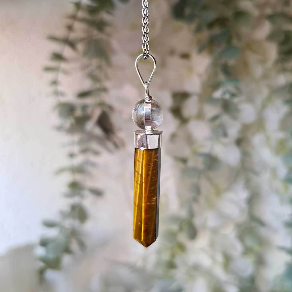 Colgante generador de Ojo de Tigre con esfera de Cuarzo