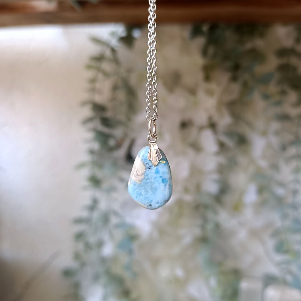Colgante rodado pequeño de larimar en plata de ley 925, Elige tu larimar: Larimar 1