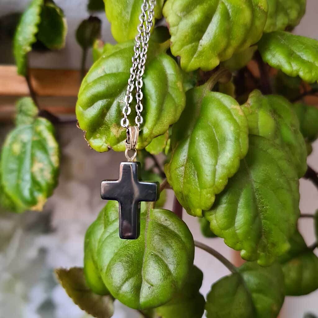 Colgante cruz mini de hematite