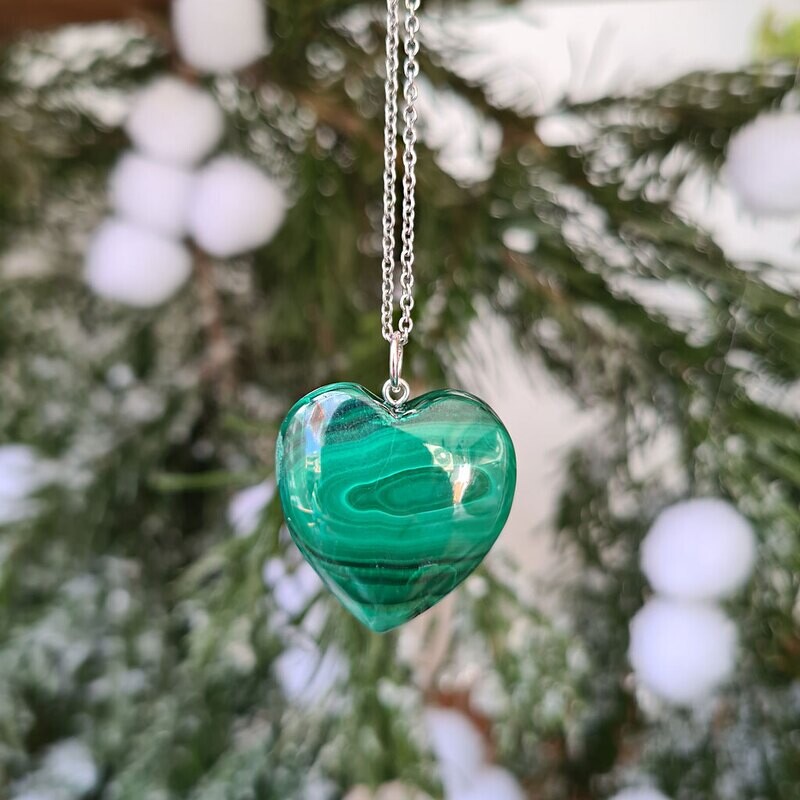 Colgante corazón grande de Malaquita en plata de ley 925 Colgante corazón grande de Malaquita en plata de ley 925