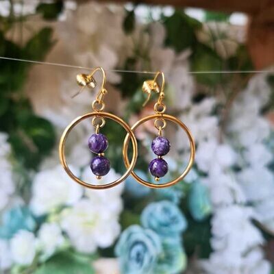 Pendientes namaste de charoita