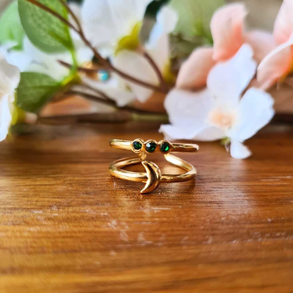 Anillo luna de circonita verde