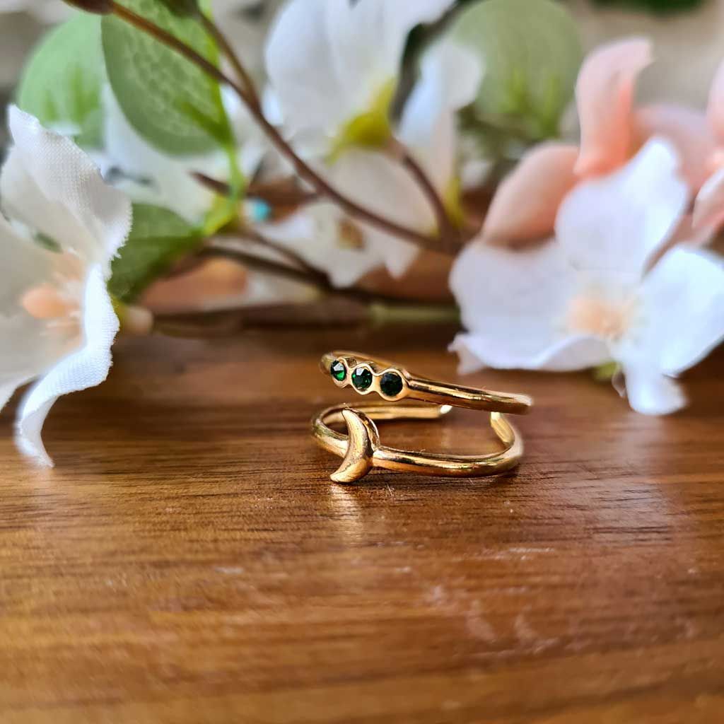 Anillo luna de Circonita verde