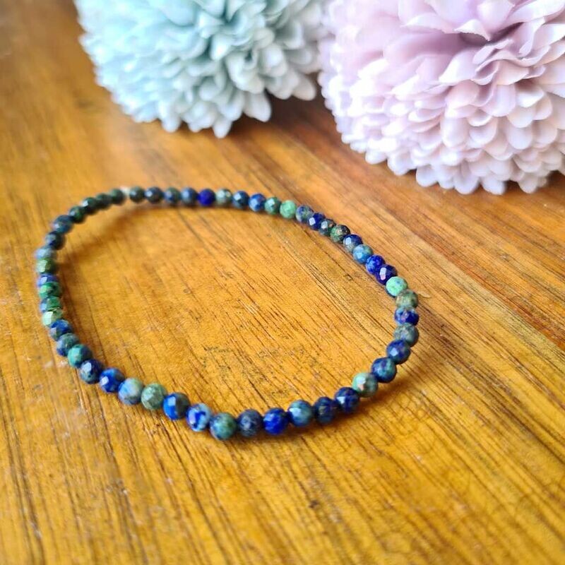 Pulsera de azurita y malaquita tallada 3mm