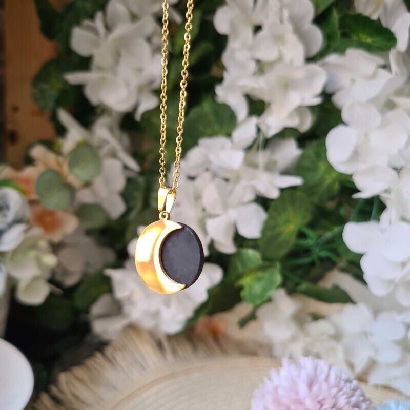 Colgante luna de shungit en acero