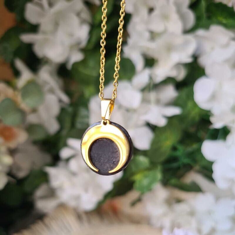 Colgante wicca de shungit en acero dorado
