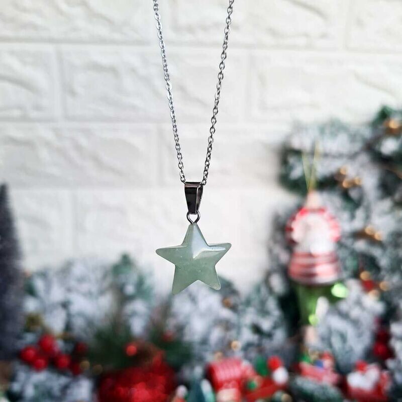 Colgante estrella de cuarzo verde en acero