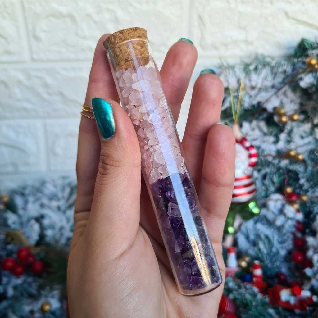 Tubo de cristal con Amatista y Cuarzo Rosa