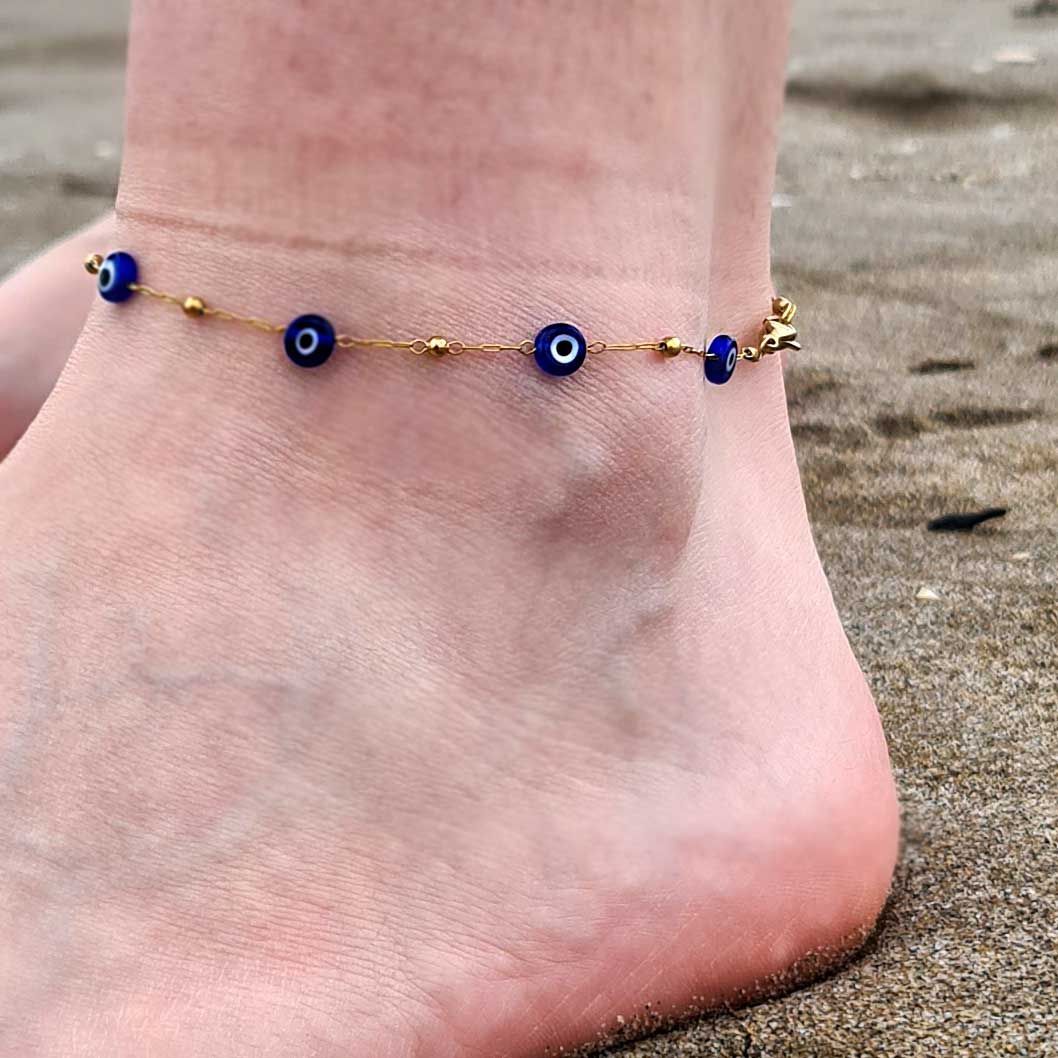 Tobillera de ojo turco en acero dorado