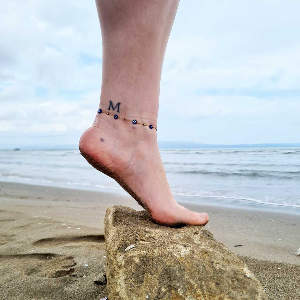 Tobillera de Ojo Turco en acero dorado