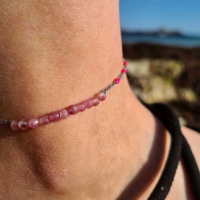 Tobillera de Turmalina rosa en acero