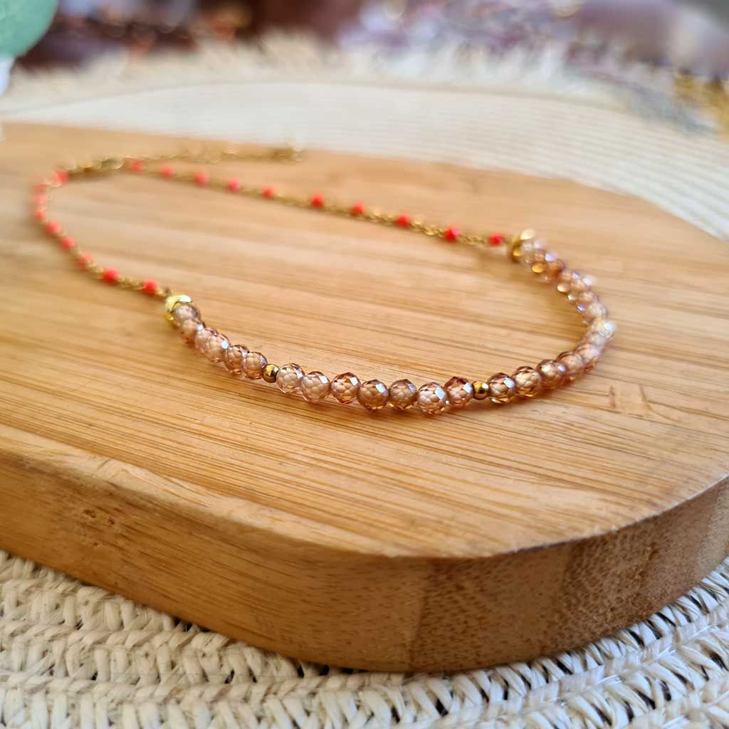 Tobillera de Zirconita champaña en acero dorado. Prosperidad, Abundancia, Confianza.
