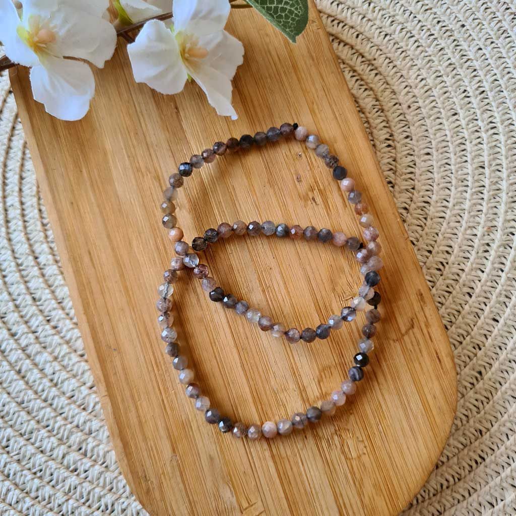 Pulsera de piedra luna negra facetada extra 4mm