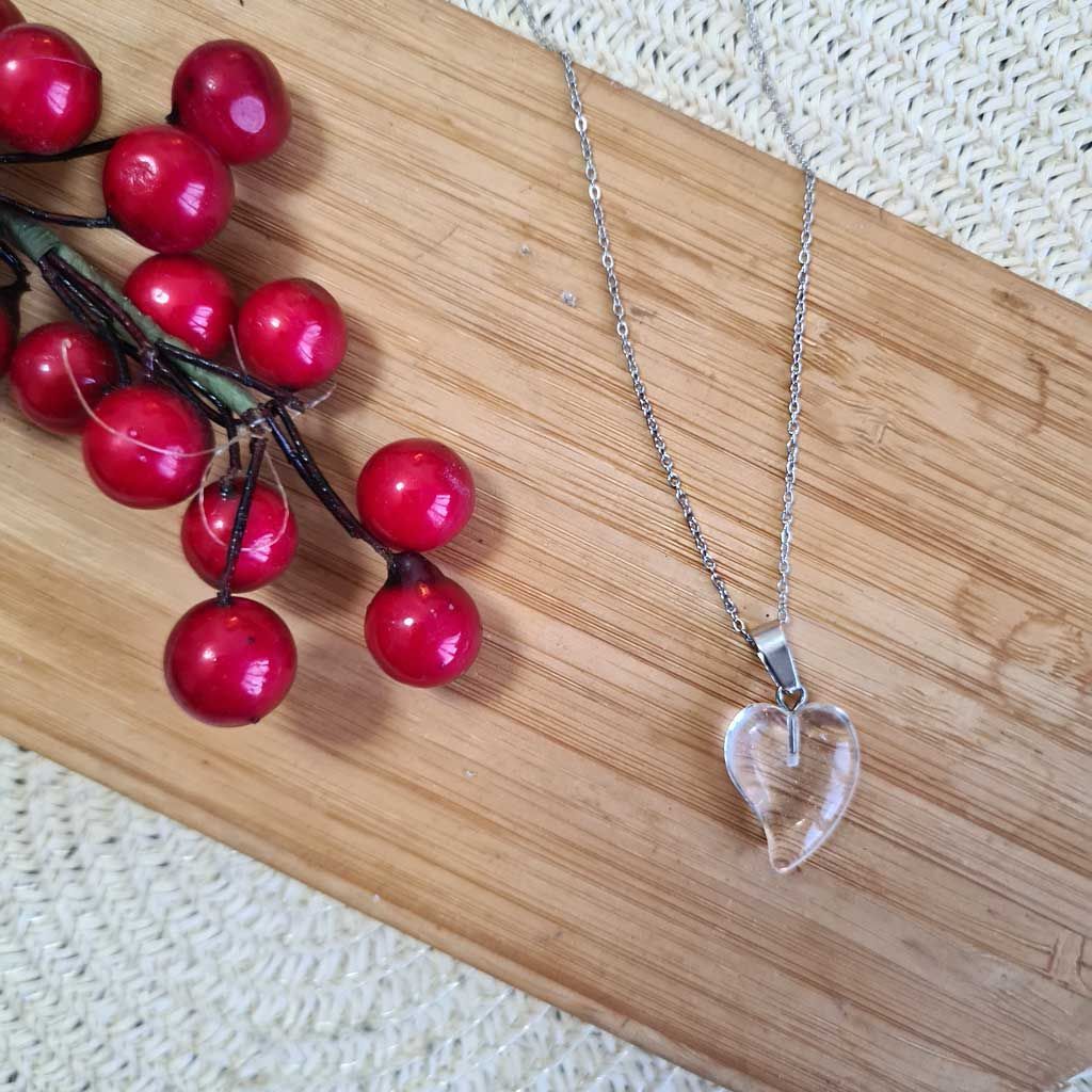 Colgante corazón de cuarzo cristal  pequeño