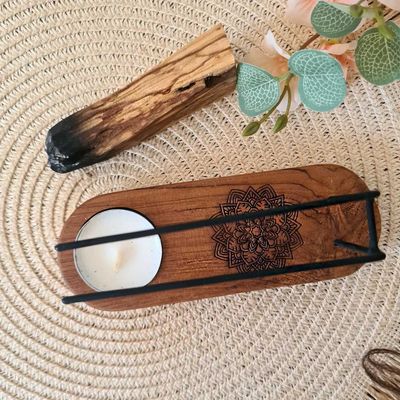 Quemador de Palo santo y Fumerios con gravado de Mándala