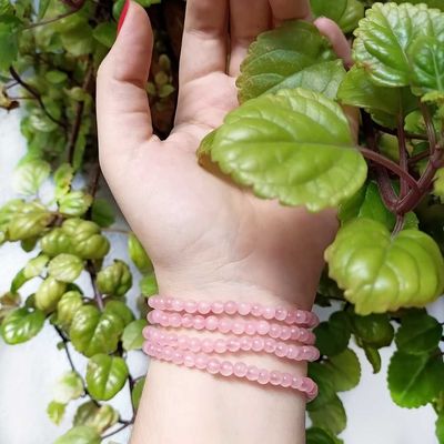 Pulsera elástica de Cuarzo Rosa facetada 4mm
