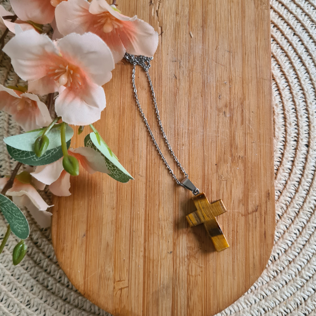 Colgante cruz de Ojo de Tigre pequeña