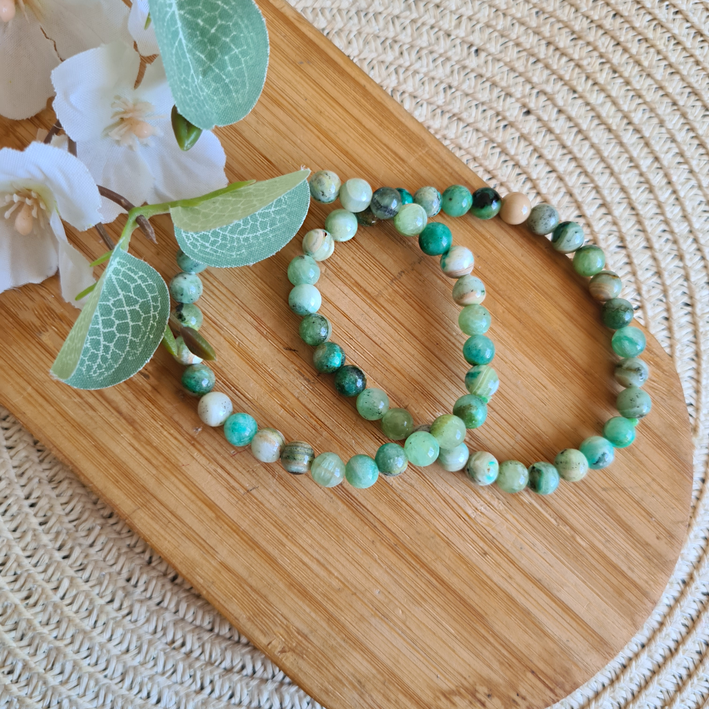 Pulsera elástica de Calcita Verde de 6 mm.