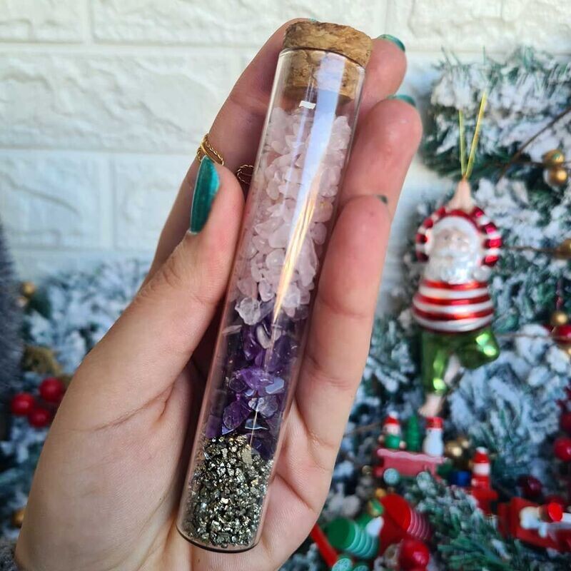 Tubo de cristal con Amatista - Pirita - Cuarzo Rosa Tubo de cristal con Amatista - Pirita - Cuarzo Rosa
