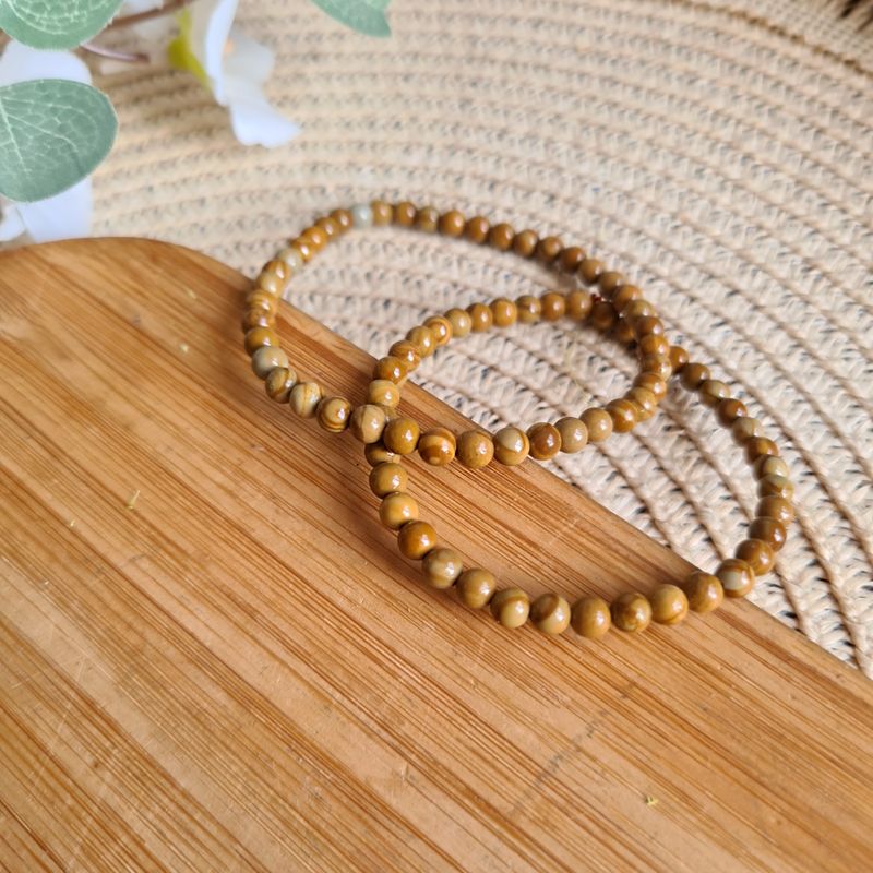 Pulsera elástica  de Jaspe Madera de 4 mm.