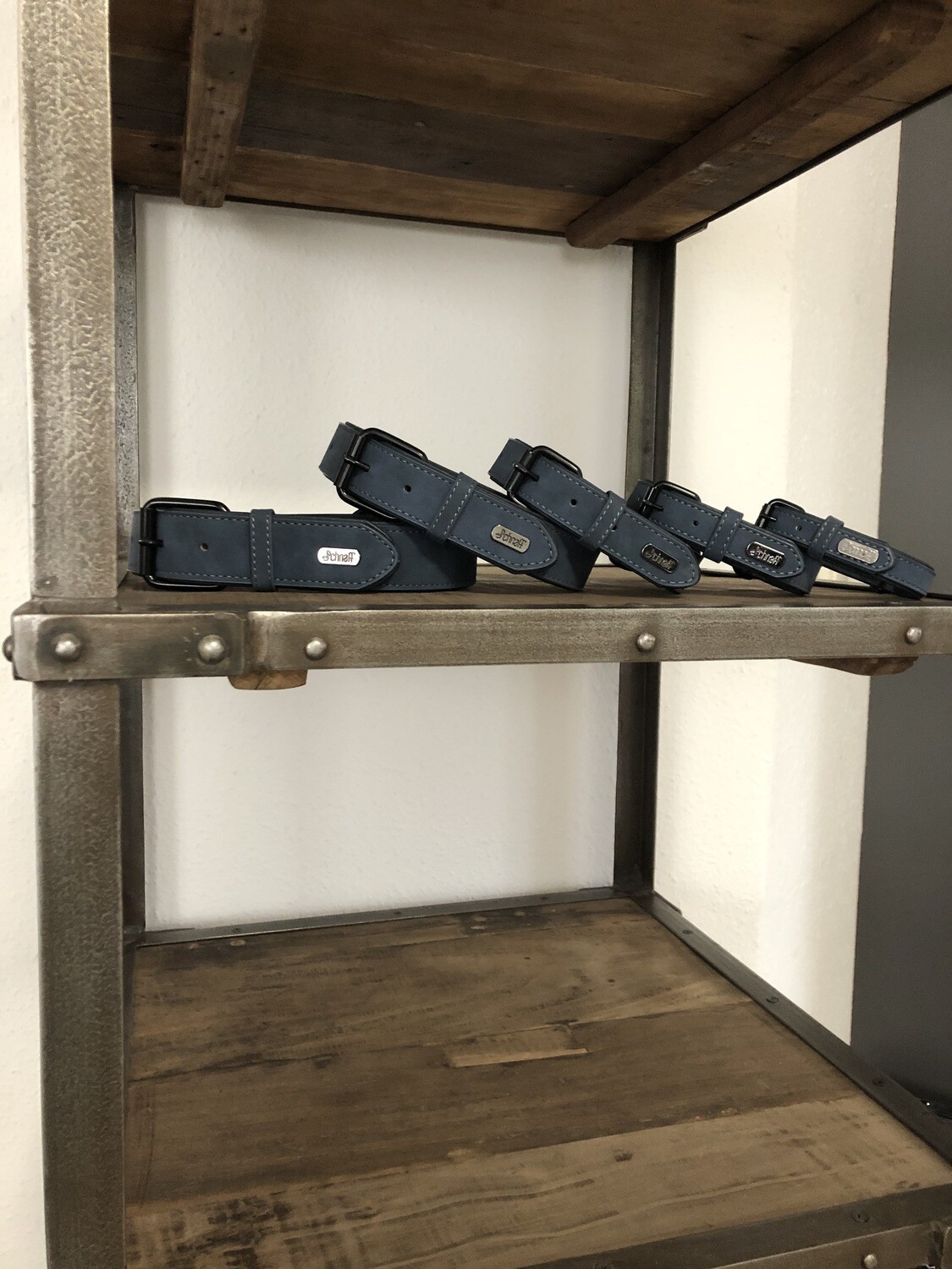 Echtleder-Halsband Rauchblau