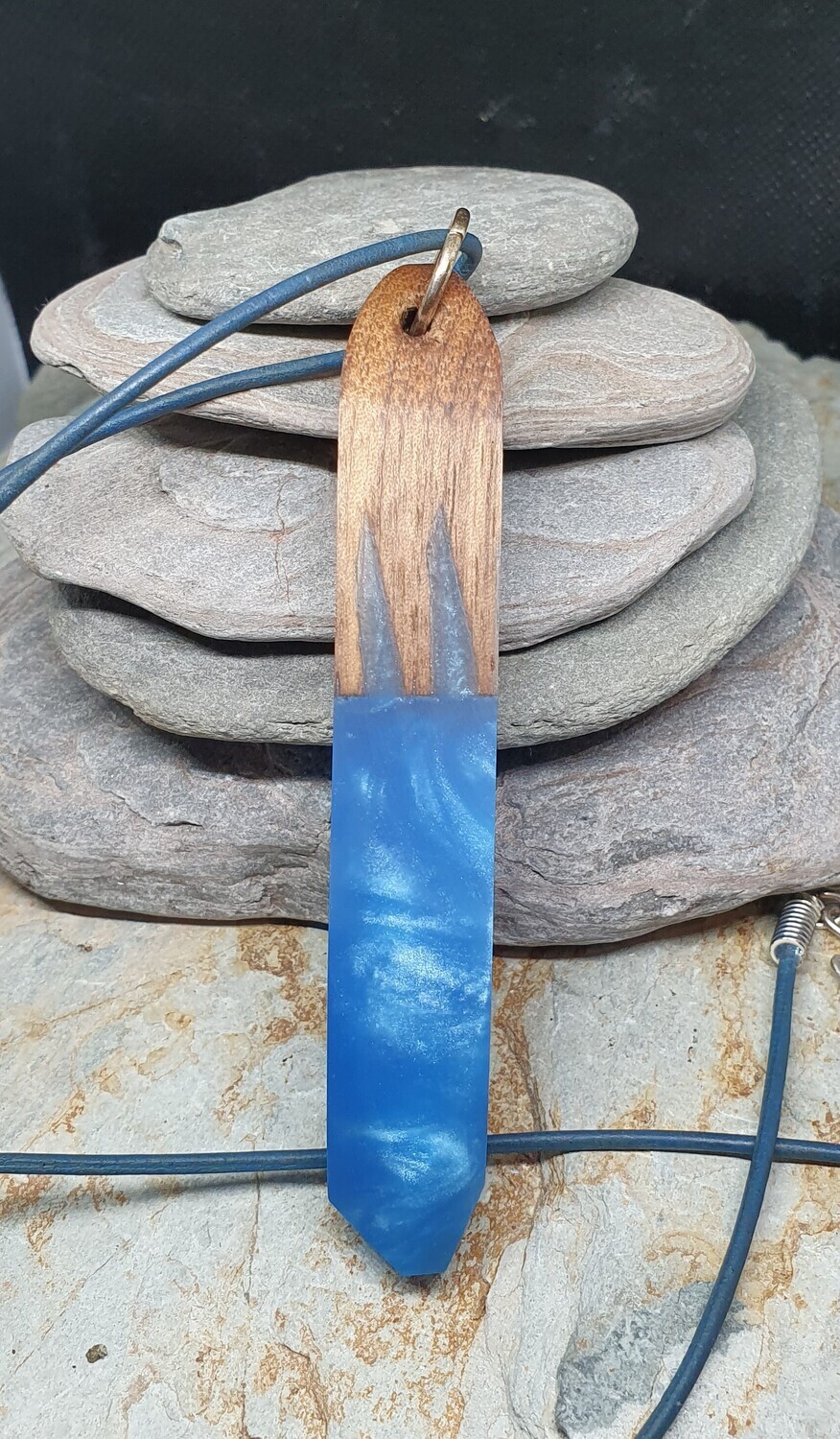 Walnut &amp; iridescent blue