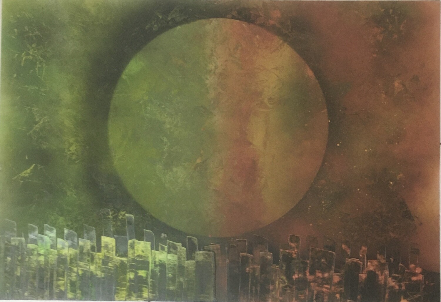 Quadro luna verde arancione 