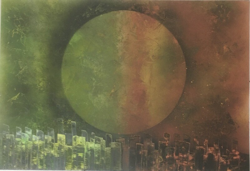 Quadro luna verde arancione 
