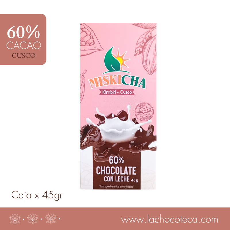 Barra Cacao 60% con Leche x 45gr. MISKICHA