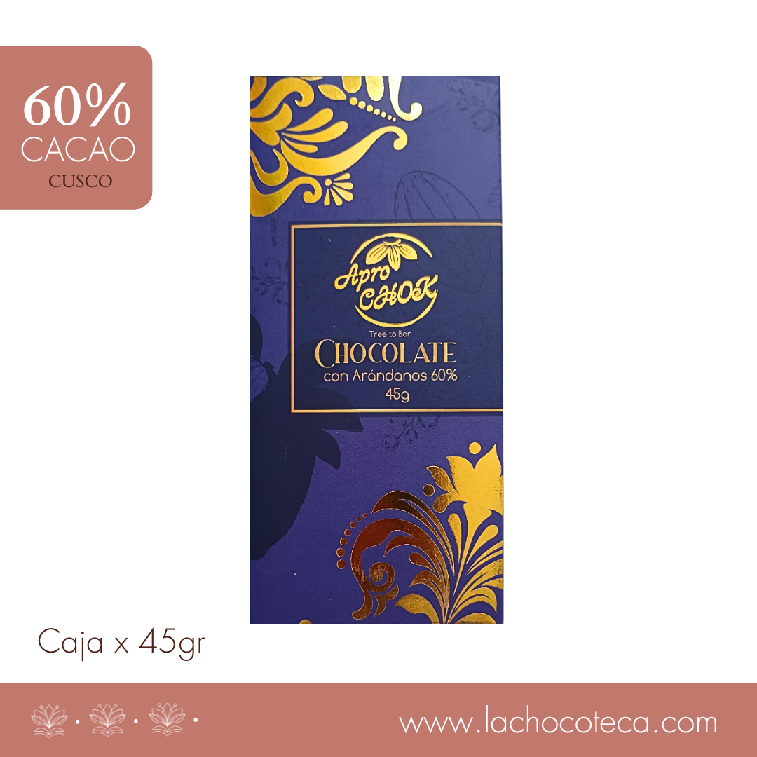 Barra Cacao 60% con Arándanos x 45gr - APROCHOK