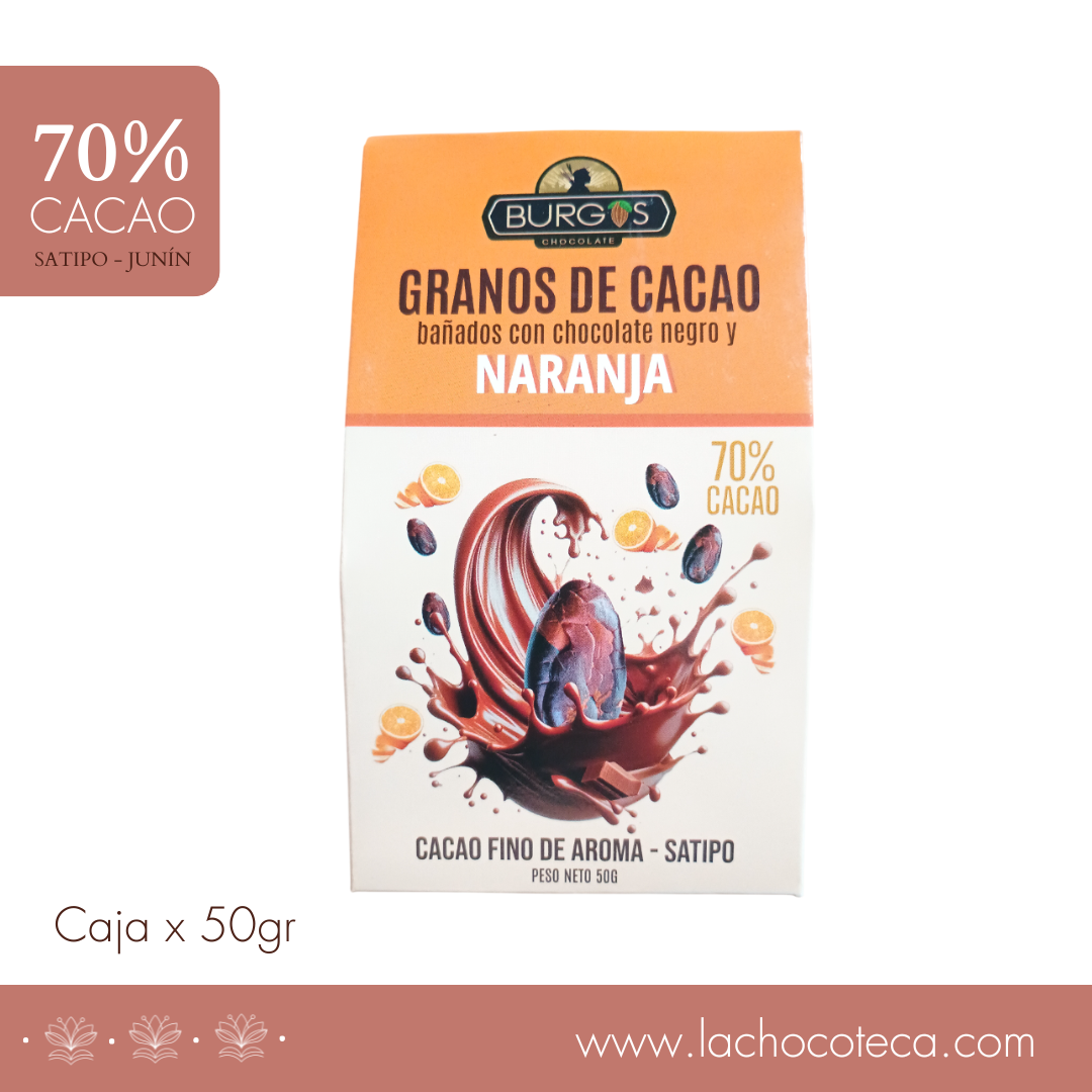 Granos de Cacao al 70% con Naranja x 50gr - BURGOS
