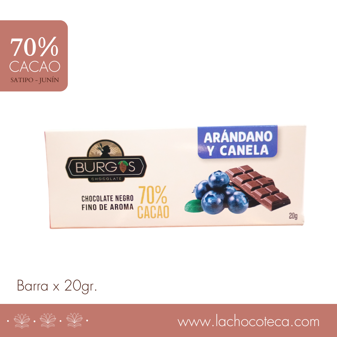 Barra de Cacao 70% con Arándano &amp; Canela x 20gr - BURGOS