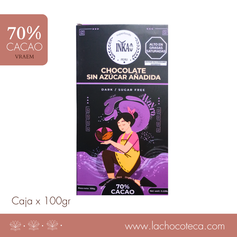 Barra Cacao 70% con Maltitol x 100gr - INKAO