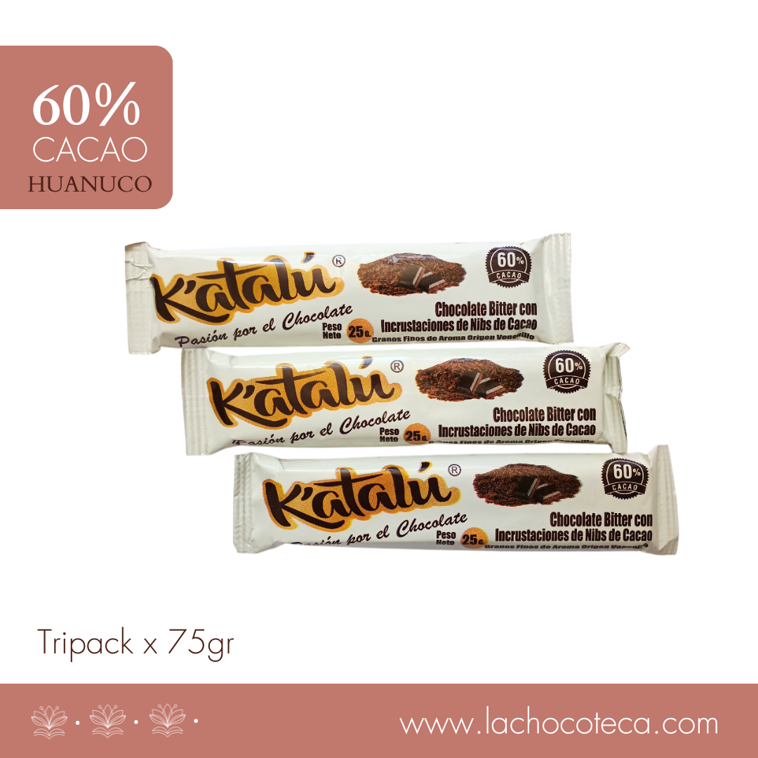 ​TRIPACK Barritas Cacao 60% con Nibs x 25gr c/u - KATALÚ​​